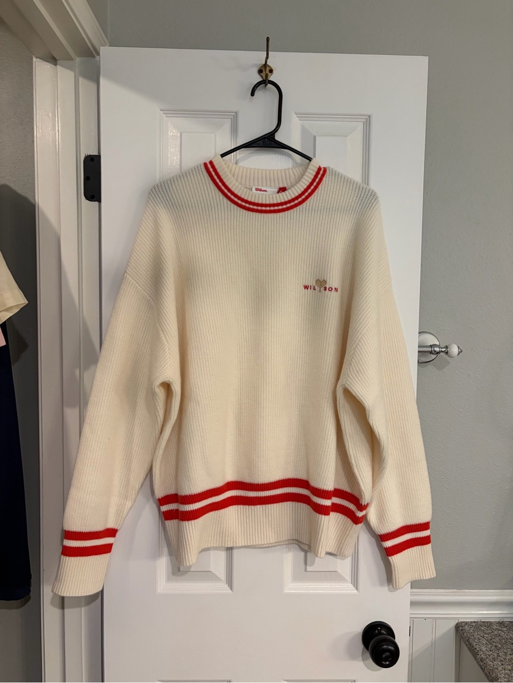Wilson Tennis Varsity Sweater Cream Red Large